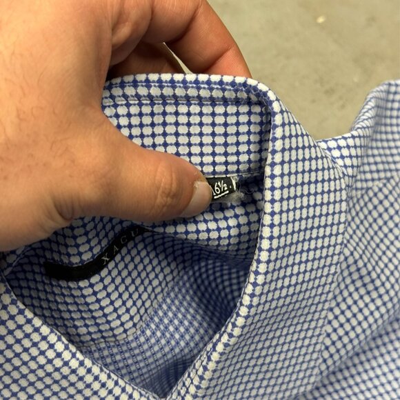 XACUS Dress Shirt Textured Made in Italy Cotton Long Sleeve Blue 16.5 Large - Picture 6 of 9